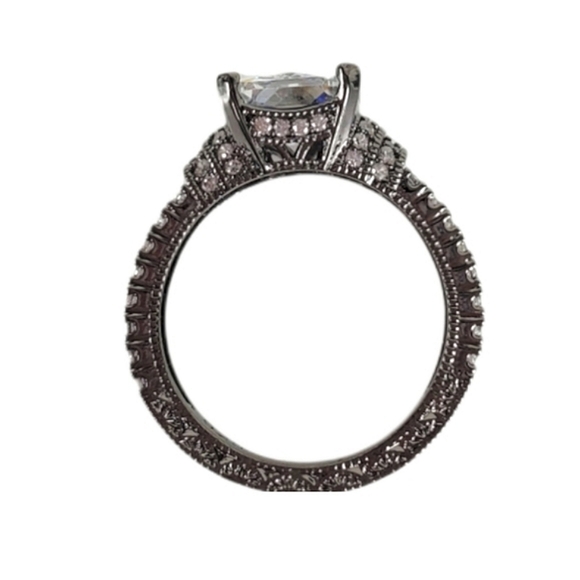 Sterling Silver Gunmetal Black Engagement Ring - Picture 5 of 9